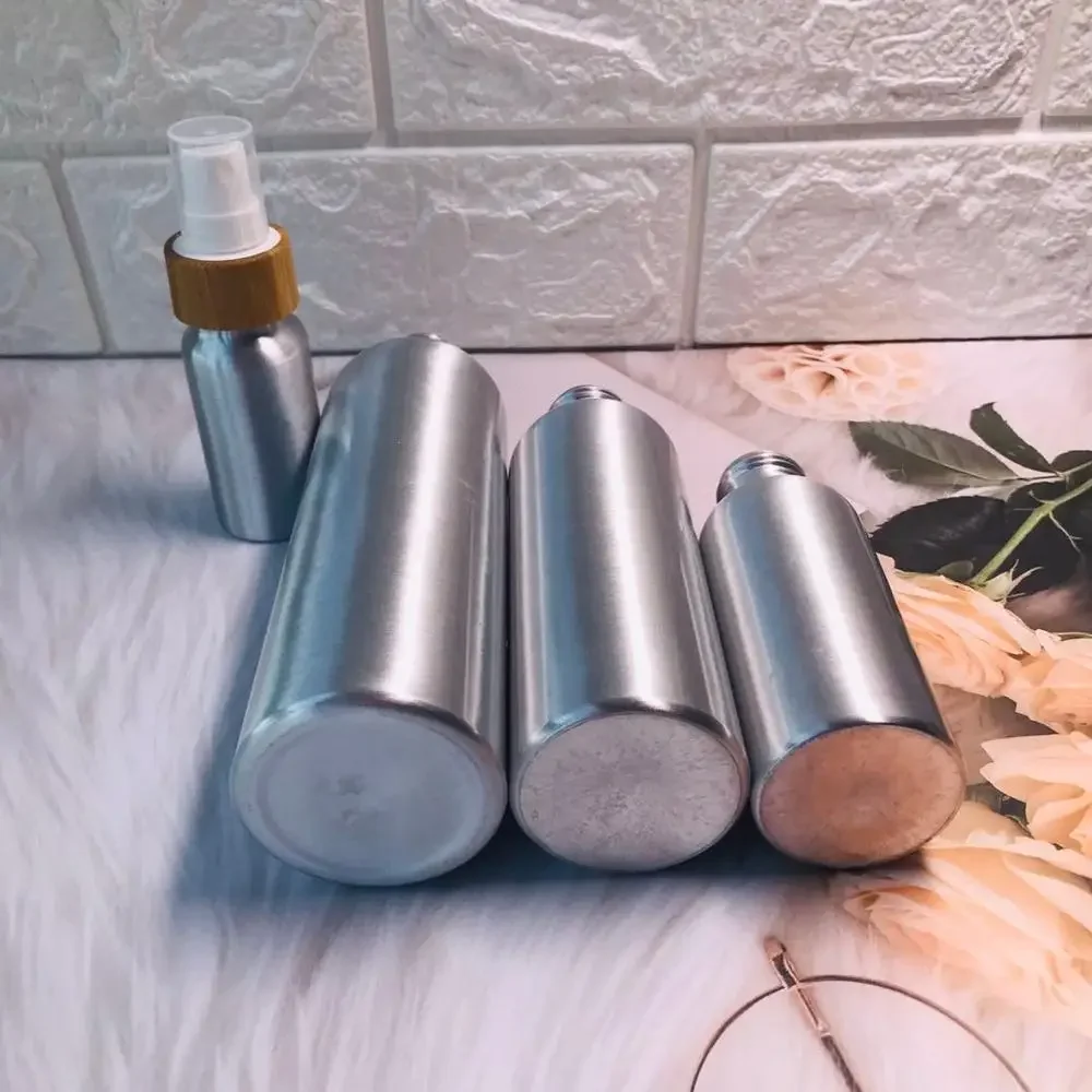 

whosesale bottle wooden bamboo container Aluminium Spray Bottle Bamboo Lid cosmetic containers wholesale home Spray Bottle