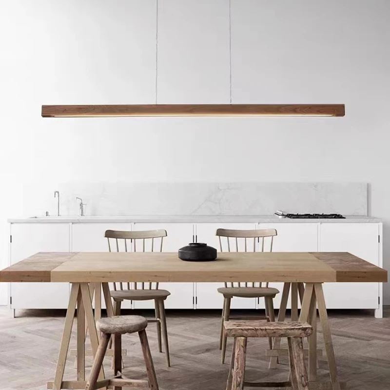 

Nordic Minimalist Wabi Sabi Wind Strip Wood Led Pendant Lights Restaurant Bar Home Decor Lamp Dining Room Office Desk Chandelier