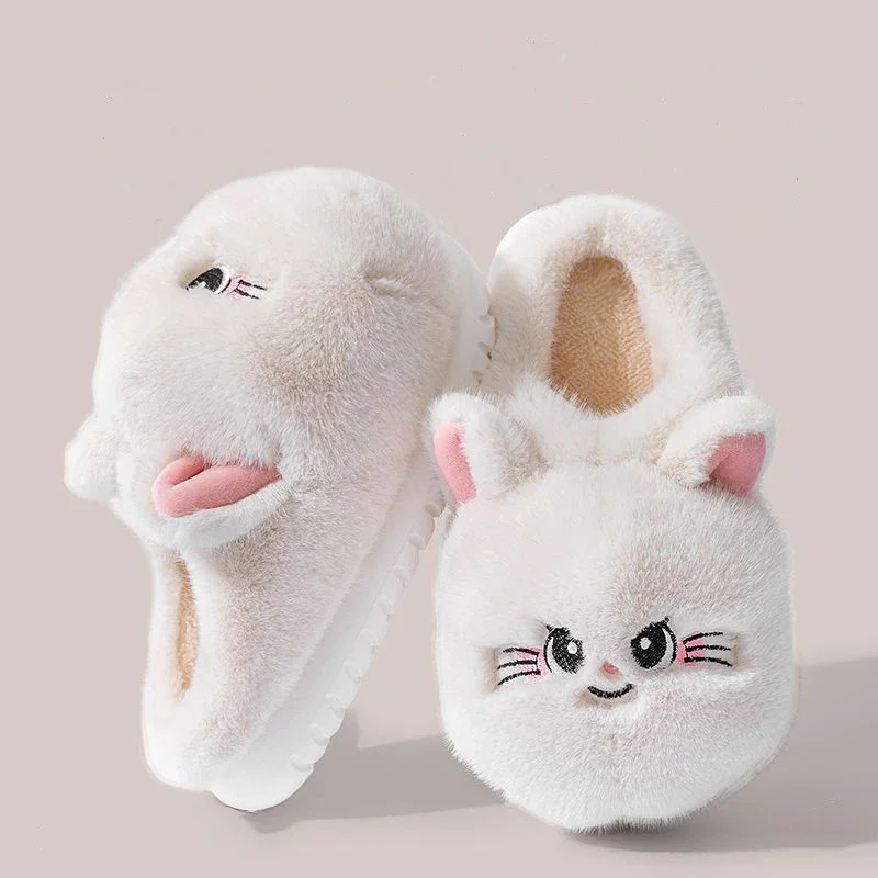 New shaggy slippers that look like your cat women's fluffy outdoor kitty sliper woman fuzzy kitten mules winter warm house shoes