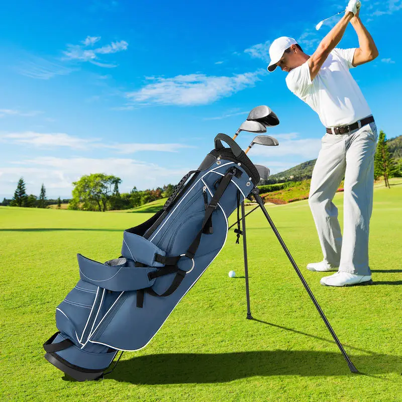 Golf Stand Cart Bag with 4 Way Divider Carry Organizer Pockets-Blue