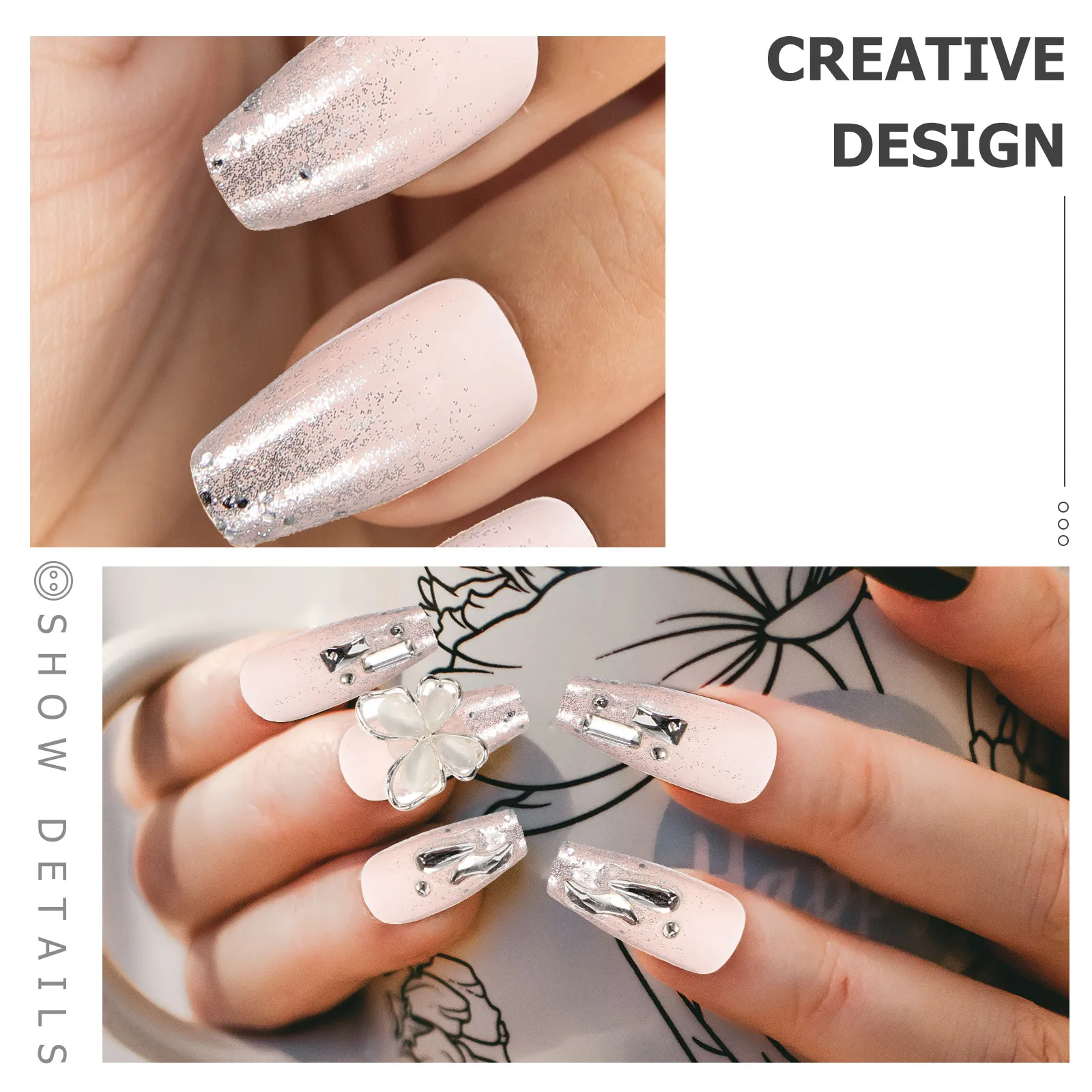 

24 Pcs Broken Diamond Butterfly Manicure Fake Nails Full Cover Press for Women False Bulk Resin Glue