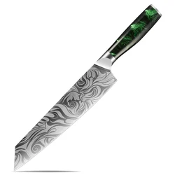 Coltello da cuoco Kiritsuke da 8 pollici, coltelli da cucina modello Laser damasco coltello Gyuto giapponese manico ergonomico con bordo lama Super affilato