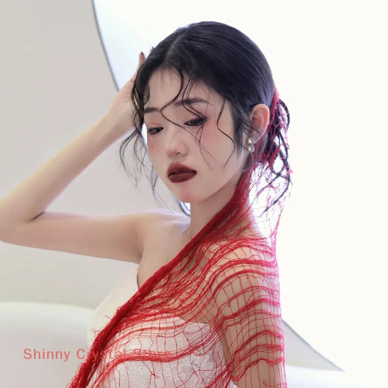 Women's Ripped Netted Scarf, Street Style Distressed Shawl, Elegant Mesh Hole Wrap for Casual or Photoshoot Use