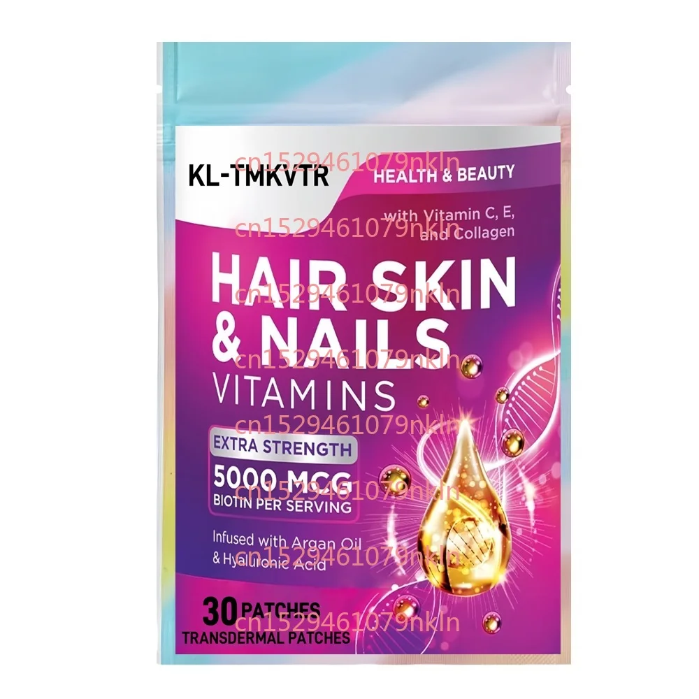 

30 трансдермальных пластырей с витаминами для волос, кожи и ногтей для женщин, содержащие коллаген и гиалуроновую кислоту, способствующие росту волос