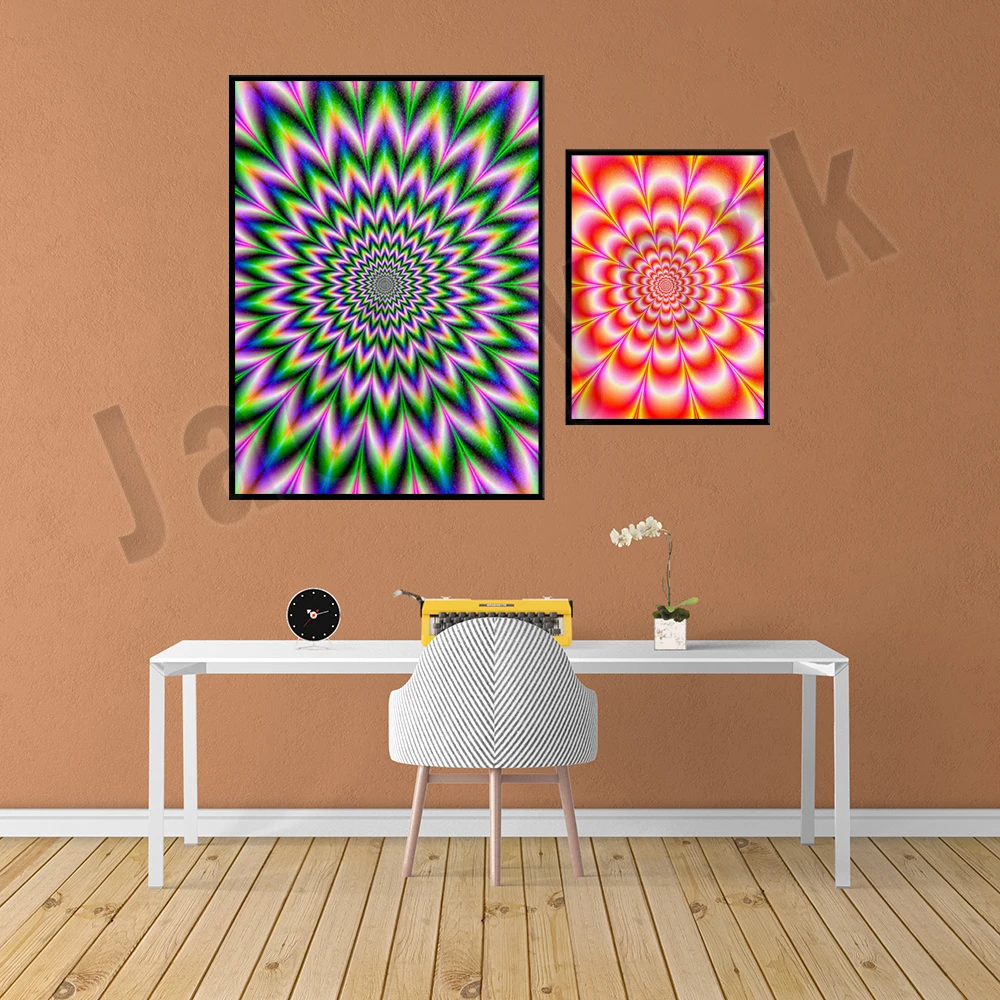 Trippy Pulse poster, psychedelic op art hypnotic concentration poster, optical illusion print, Trance Rave 90s aesthetic poster