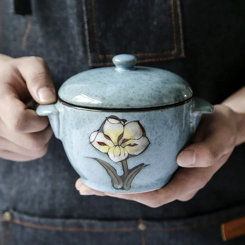 

Винтажная миска для супа с двойной ручкой, 6-дюймовая керамическая миска для десерта с ручной росписью под глазурью