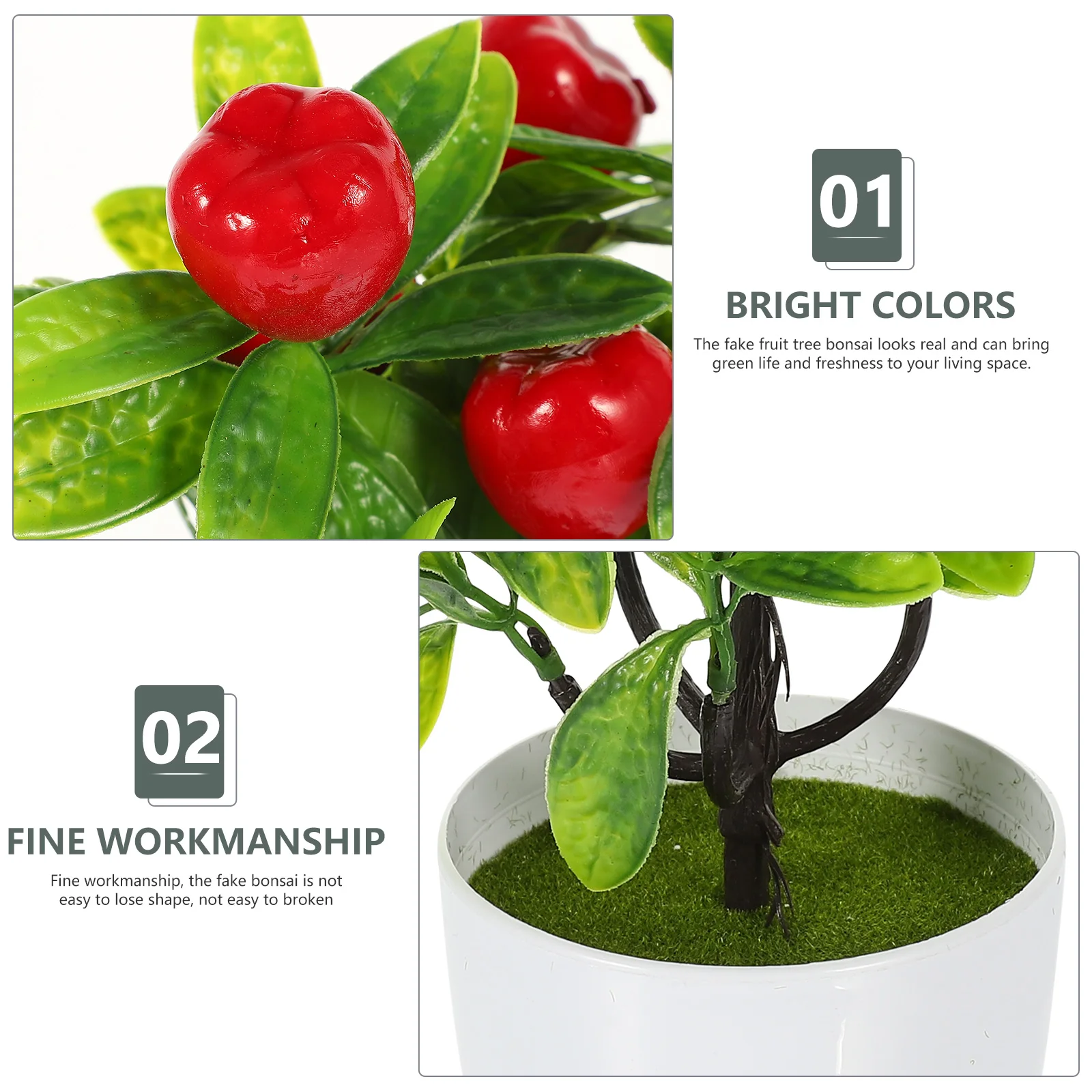 

2pcs Realistic Fake Fruit Tree Bonsai Artificial Plant Decor Simulation Green Potted Adornment For Home Office Garden Faux