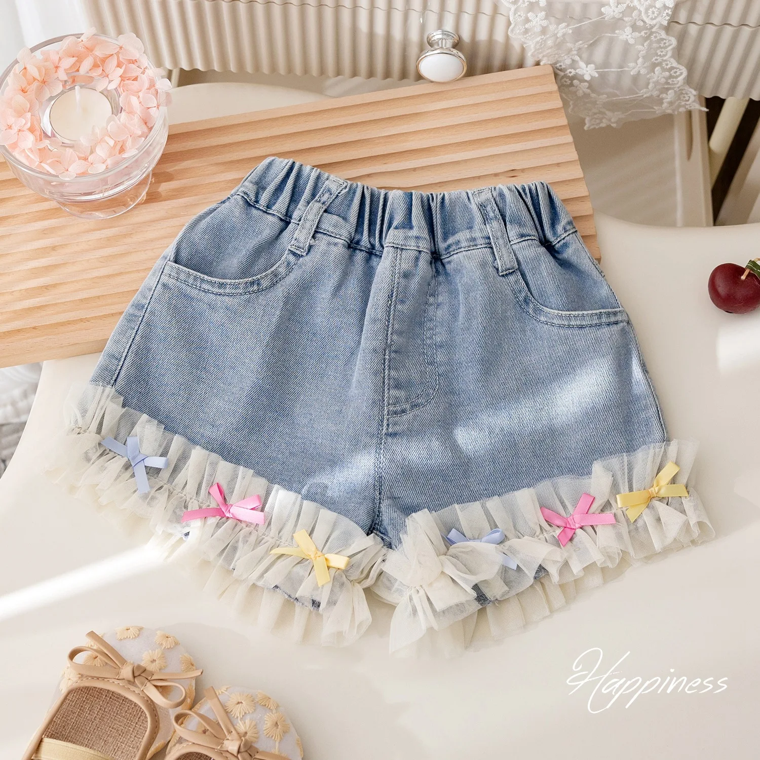 Baby Girls Lace Jean Shorts Kids Short Pants Toddler Blue Trousers 2024 Summer 1 To 6 Yrs Children\'s Clothing Fashion