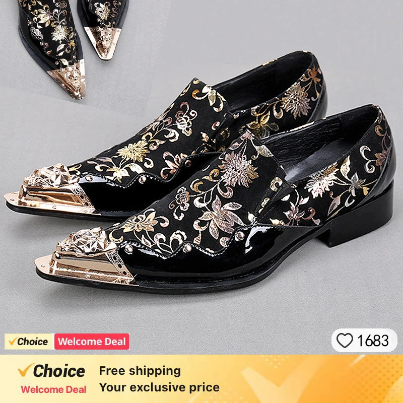 Fashion Gentleman Dressing Shoes Metal Pointed Toe Patchwork Crystal Designer Wedding Party Brand Customized Shoes Men Plus Size - Image 2