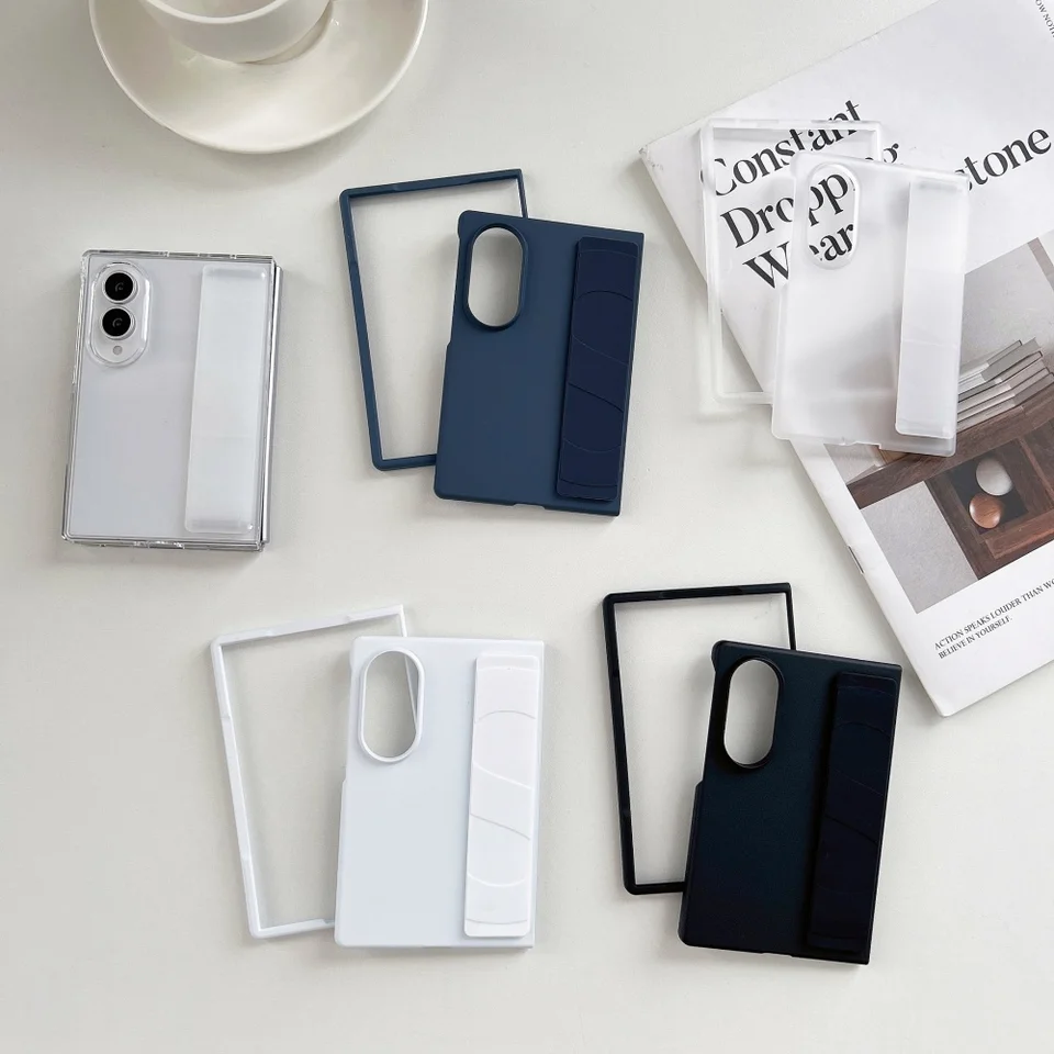 Funda de silicona elástica con correa para muñeca para Samsung Galaxy Z Fold 7 6 5 4 Z Fold 8 Ultra, esmerilada transparente a prueba de golpes 6