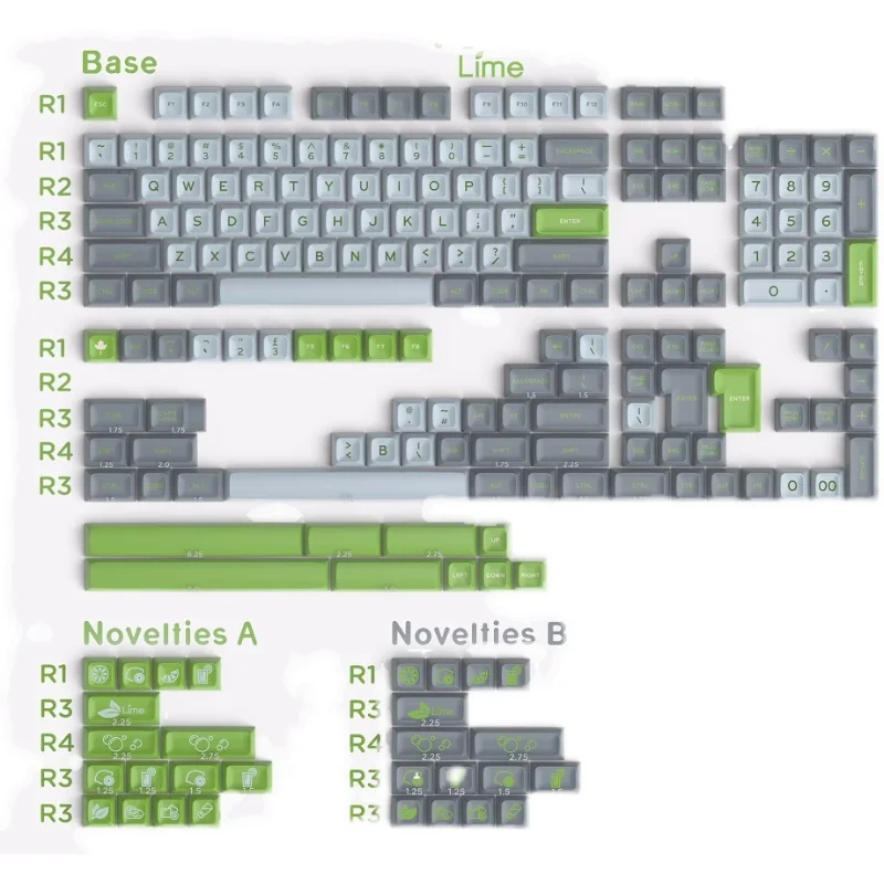 SA keycap lime color scheme ABS material 172 keys full set, suitable for cross shaft personalized key customization