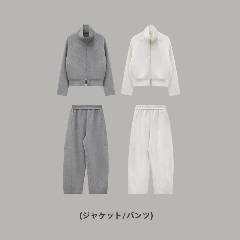 

Airport Sle Casual Cotton Blend Clean Fit Lazy Faion Outerwear And Pants Set High Waist Long Pants Zipper Closure Winter