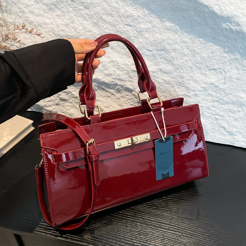 حقيبة كيلي عصرية محمولة باليد من الجلد اللامع 2025 جديدة - سعة كبيرة، نسيج ممتاز، حقيبة كتف/كروس أنيقة للنساء