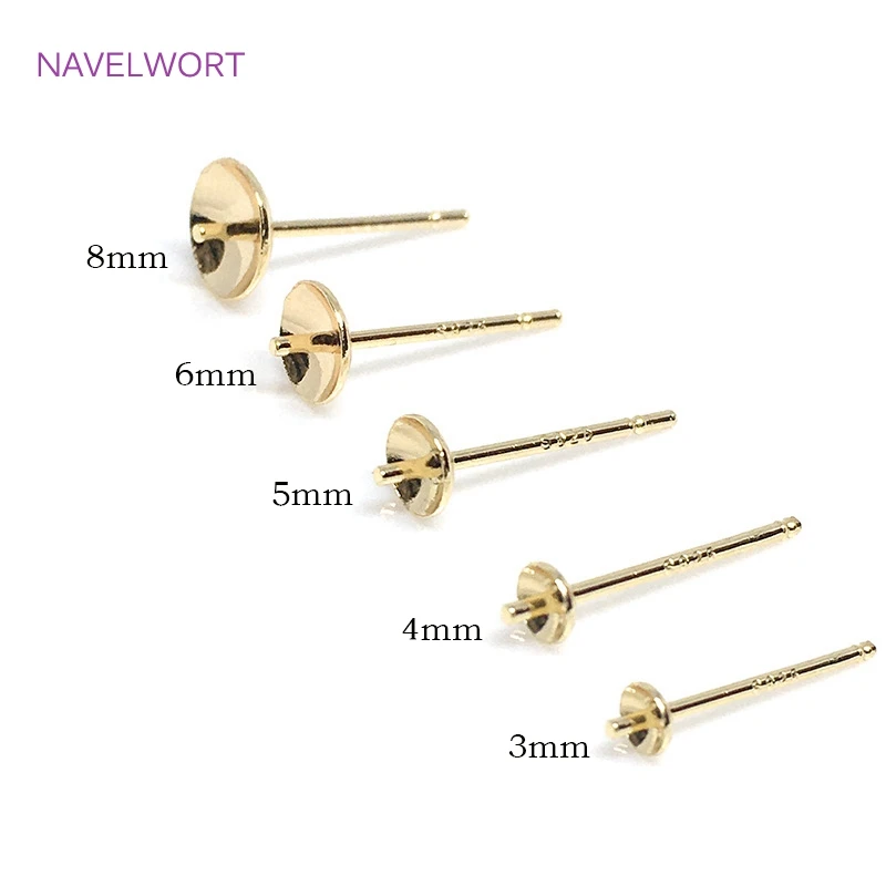 14K Gold Plated Brass Pearl Post Earring Mounting,Blank Post Earring Base Pins Findings DIY Jewelry Making Accessories