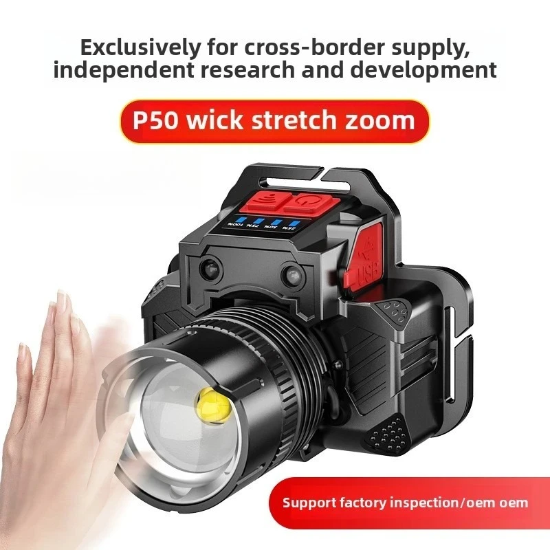 New laser outdoor charging convenient headlight retractable zoom fishing work light strong light headlight