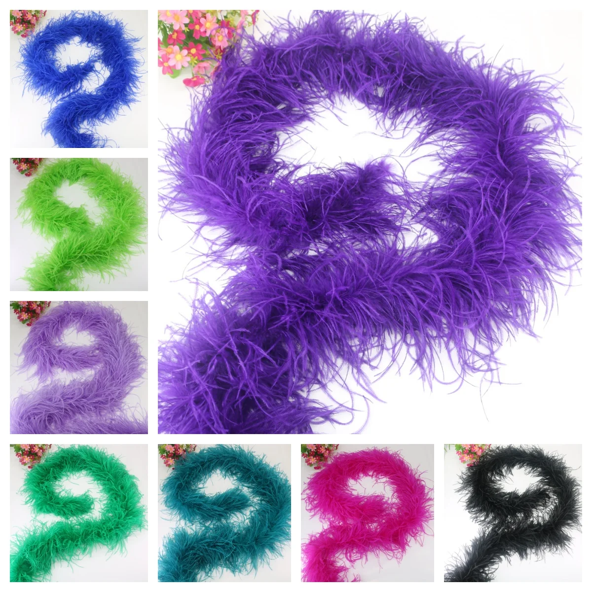 

6 Layer Ostrich Feathers Boa Home Decor 2 Meters Wedding Accessories Plumas Fringed Dress Feathers for Needlework DIY Plume