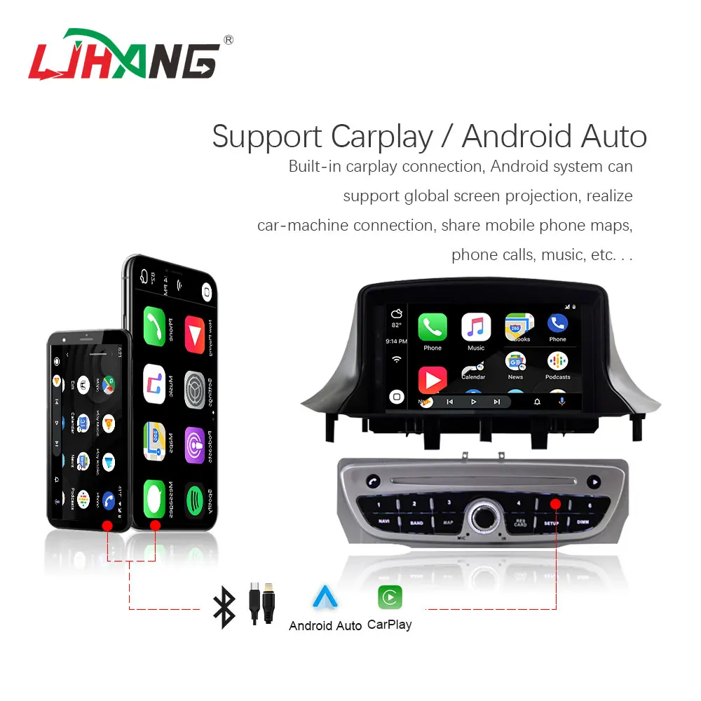 LJHANG DSP Carplay 1 Din Android 13 8+128G Car Multimedia Player For Megane 3 Fluence 2009-2015 WIFI GPS navigation Radio stereo