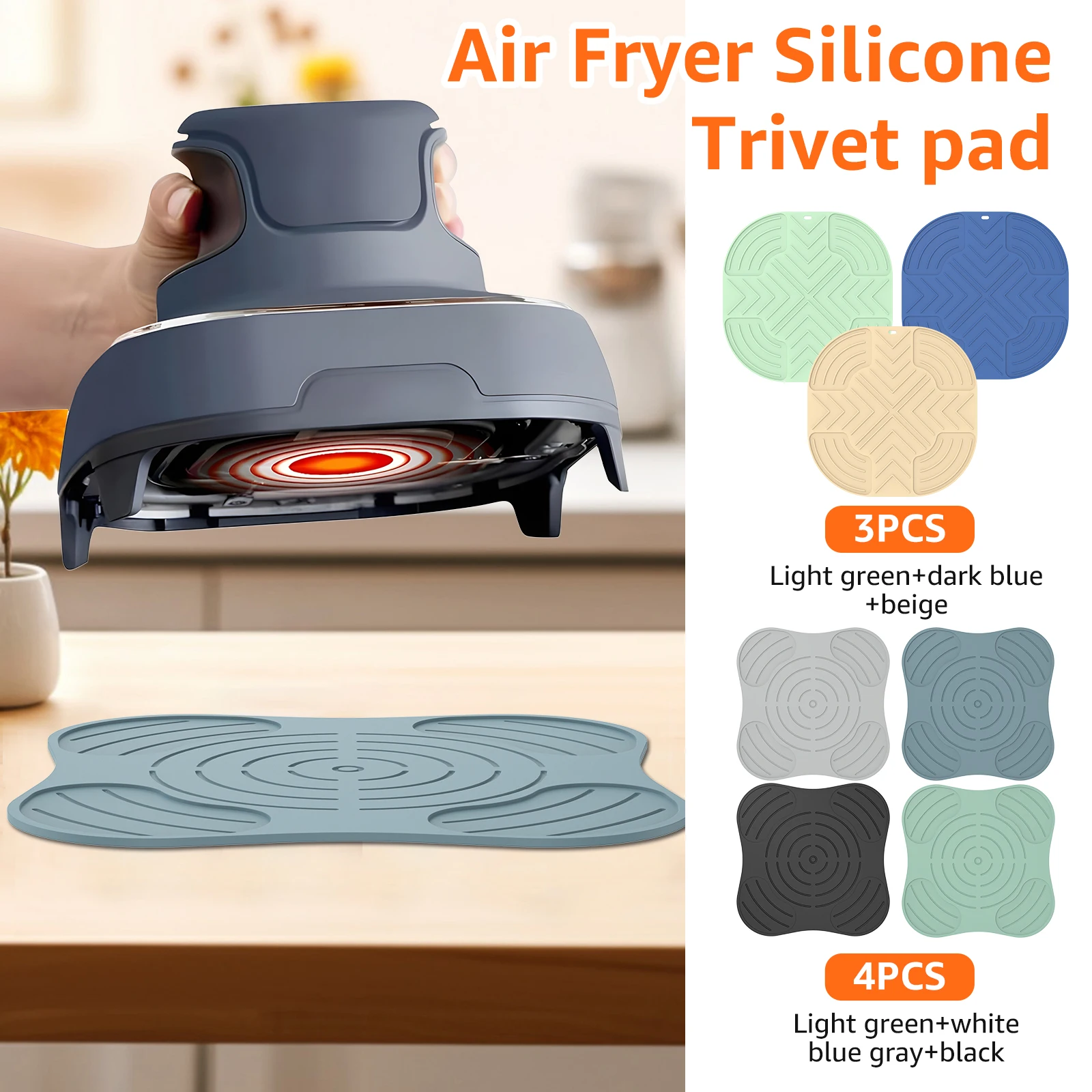 3/4Pcs Air Fryer Insulated Mat Heat Resistant Non Slip Silicone Pad for Kitchen Microwave Safe Compatible with Ninja Crispi