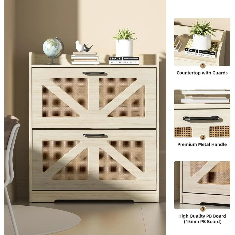 خزانة تخزين الأحذية قائمة بذاتها مع أدراج قابلة للطي، مقبض معدني، أقدام خشبية، رف أحذية نحيف للمدخل، البهو، المدخل، Nat