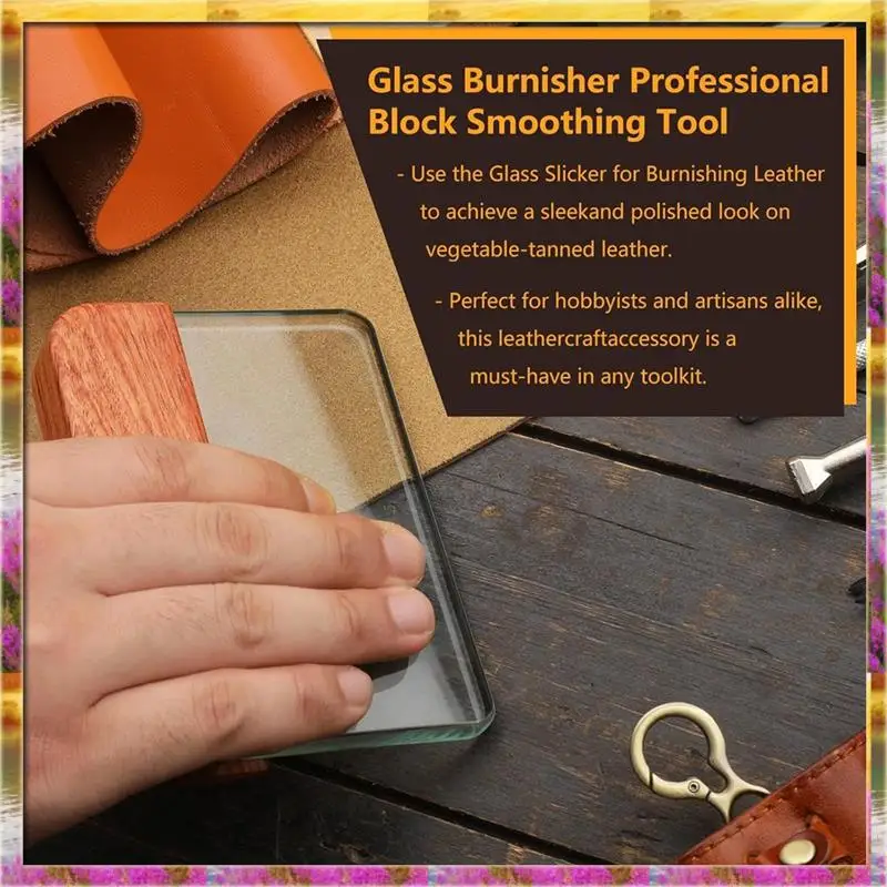 

ABSU Leathercraft Стеклянный слайсер для полировки кожи, инструмент для полировки кожи с ручкой из палисандра Кожаные рабочие инструменты