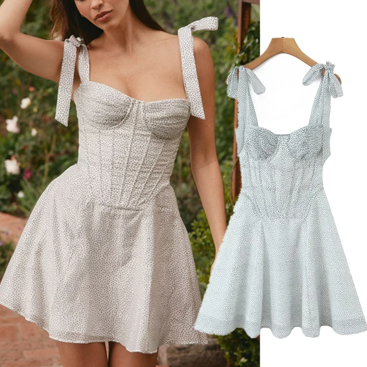 

Jenny&Dave French Country Style Lazy Polka Dot Dress Bow Tie Sleeveless Mini Dress Women Ins Fashion Blogger Party Dresses Vesti