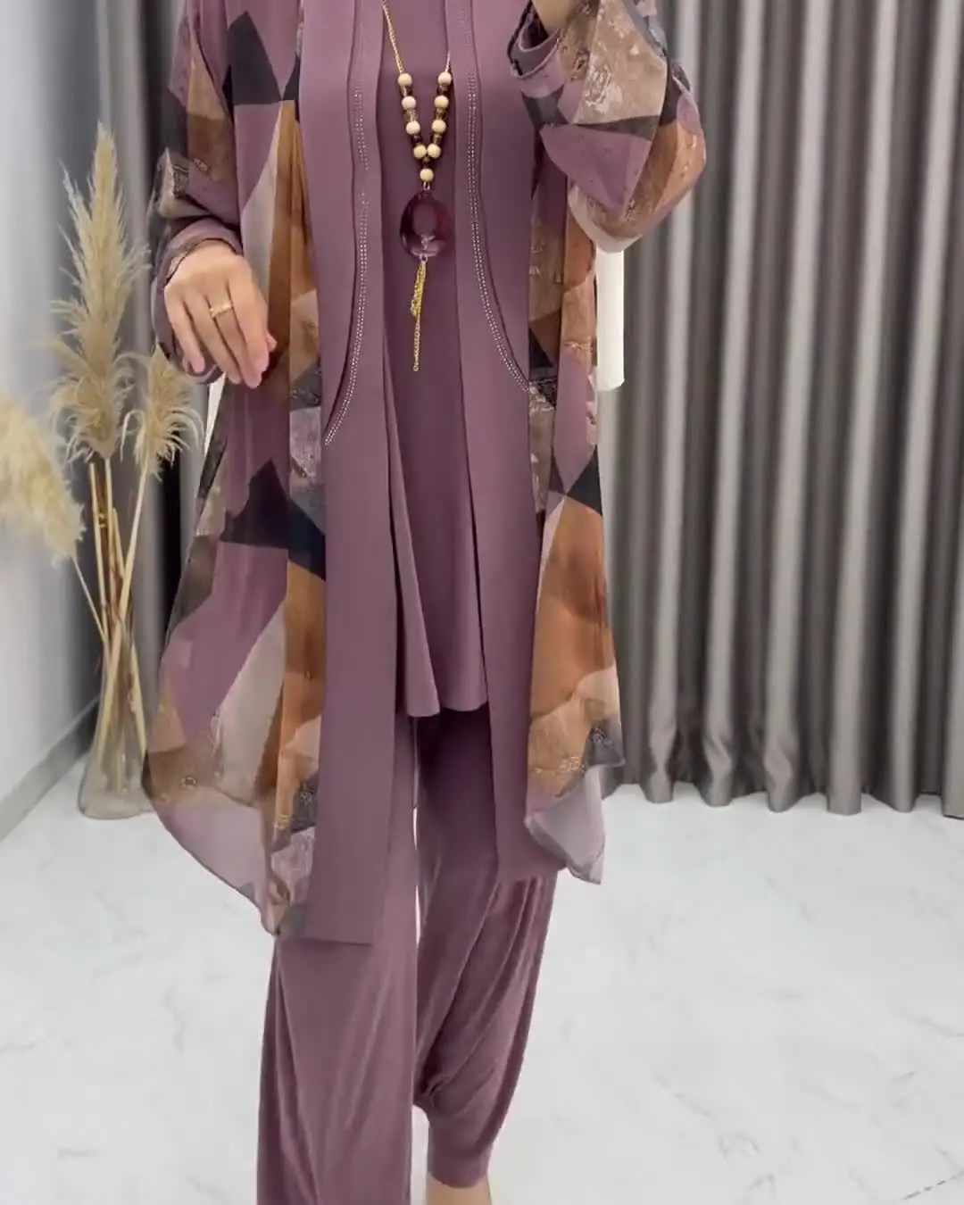 イード女性アバヤ 3 点セット パンツ付き パーティー イスラム教徒セット カフタン ローブ ジャラビヤ ラマダン モロッコ ドバイ 2025 ムスルマン アンサンブル