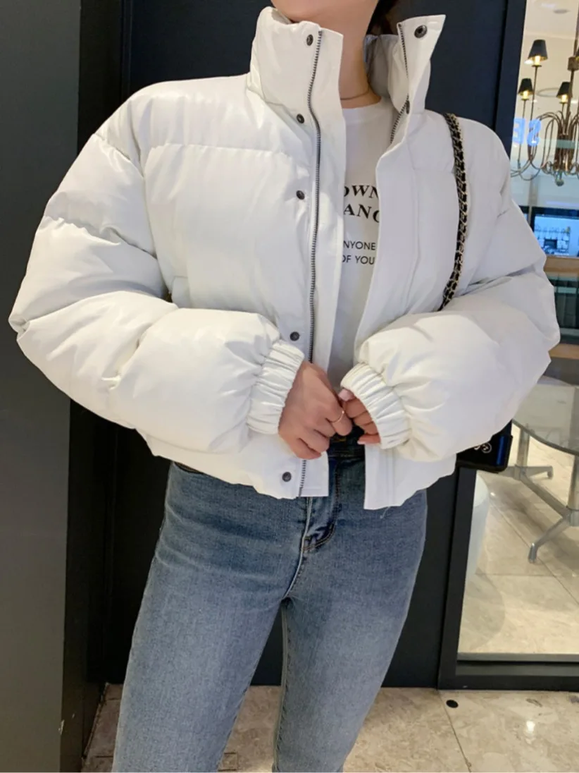 

Шикарный хлопковый джерт из искусственной кожи в стиле ретро, свободная посадка с воротником-стойкой для женщин, осень-зима-весна, сезонная одежда