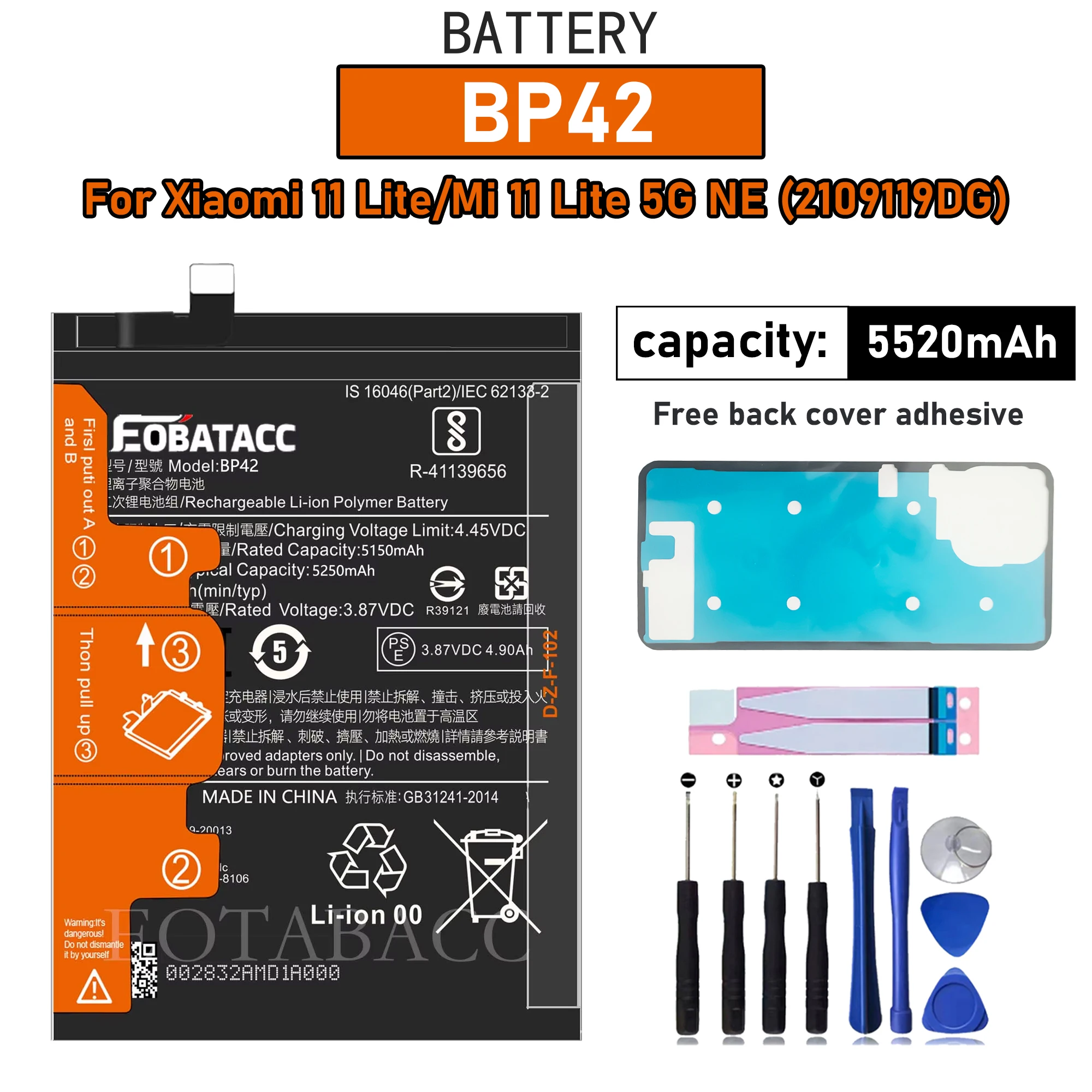 100% nowa wysokiej jakości bateria BP42 do telefonu Xiaom Mi 11 Lite/Mi 11 Lite 5G NE/2109119DG baterie do telefonów + darmowe narzędzia — zdjęcie produktu 3