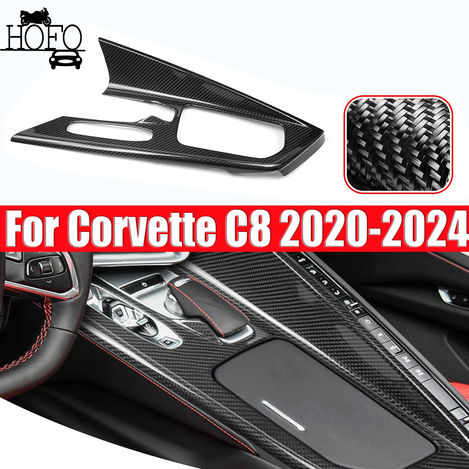 Real Carbon Fiber Car Central Control Gear Shift Panel Trim Sticker For Corvette C8 2020-2024