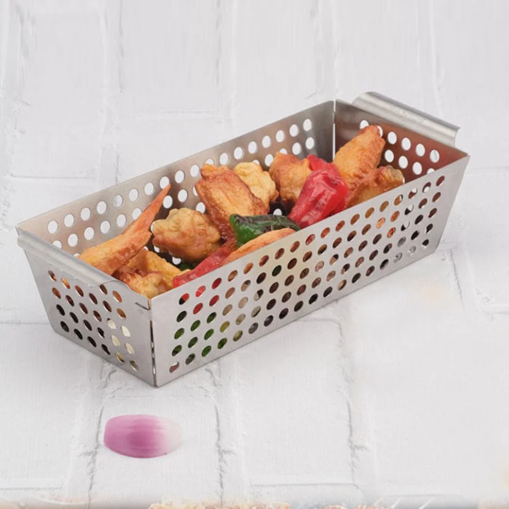 

Stainless Steel Bbq Grill Basket Double Handle Outdoor Grill Tray Reusable Stainless Steel Pan Multifunctional Bbq Basket