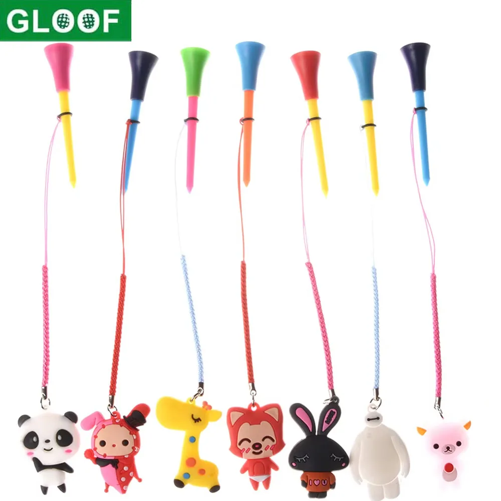 

5Pcs Golf Rubber Tees With Handmade Rope Prevent loss Different Cartoon Pattern Golf Ball Holder And Braided Rope Golf Gift