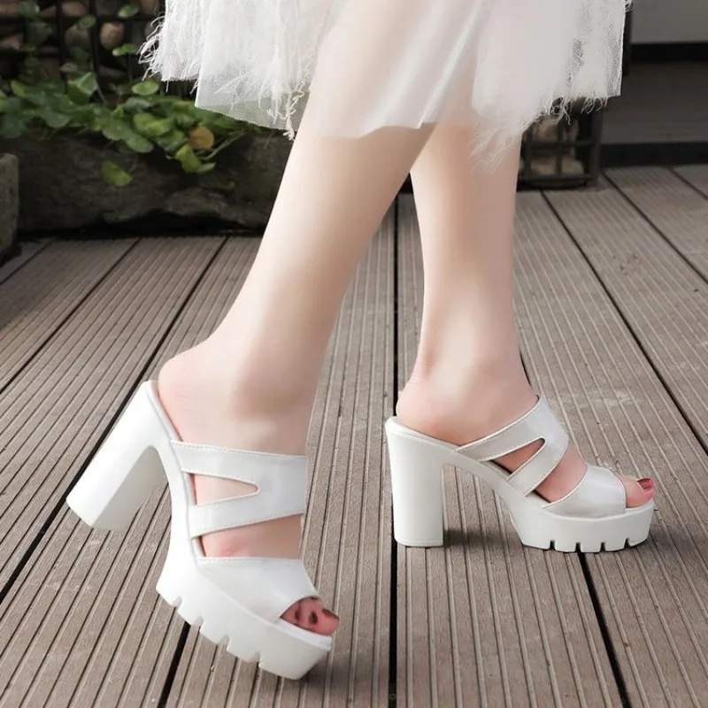 Plus Size 32-40 Block Size Platform Slippers Women Shoes 2024 Summer High Heels Slides Ladies Star Bling Slippers Wedding Shoes