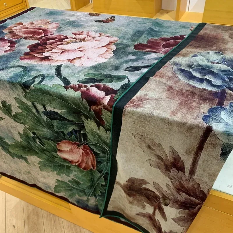 High-end Elegant Women Exquisite Butterfly Flowers Double-sided Print Quality Silk Wool Handrolled Edge Large Square Scarf Shawl