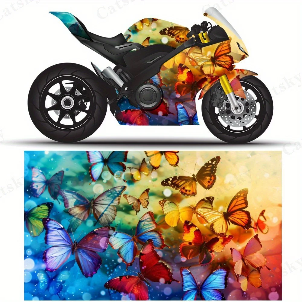 

Colorful Butterfly Shadow Motorcycle Vinyl Wrap, PVC Self-Adhesive Waterproof Motorcycle Sticker, Anti-Scratch Decorative Film f