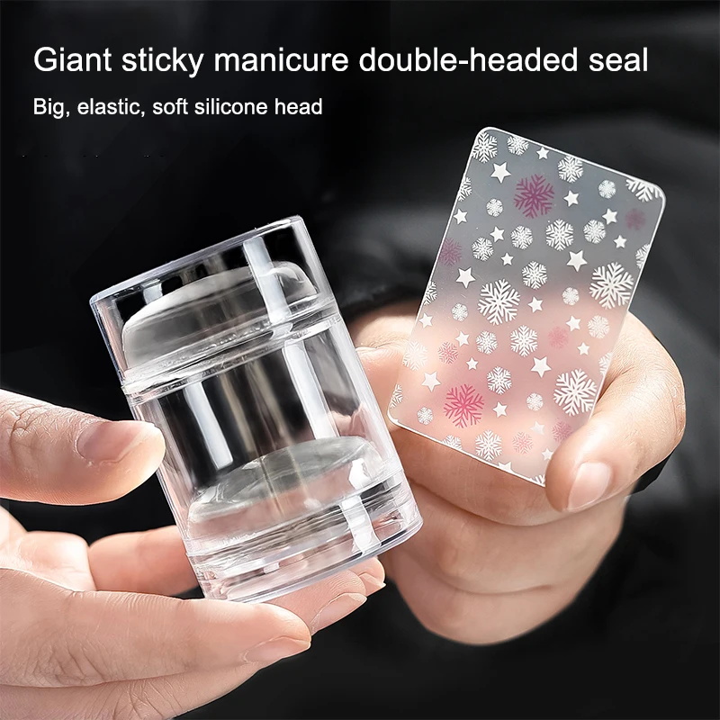 Double Headed French Nail Art Stamper พร้อมเครื่องขูดเล็บซิลิโคนหัวเล็บแม่พิมพ์ปั๊มแม่แบบสําหรับ DIY เล็บขนาด