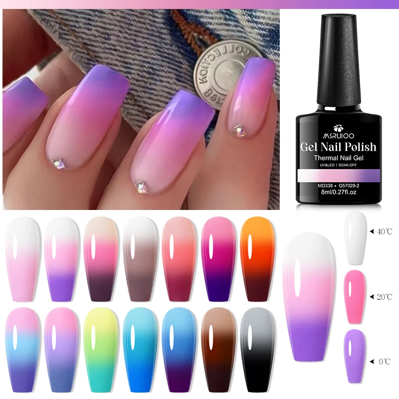 MSRUIOO 8ml Nude Thermal Gel Nail Polish Sparkly Glitter 3 Layers Color Changing Gel Soak Off Painting Varnish Nail Art Design