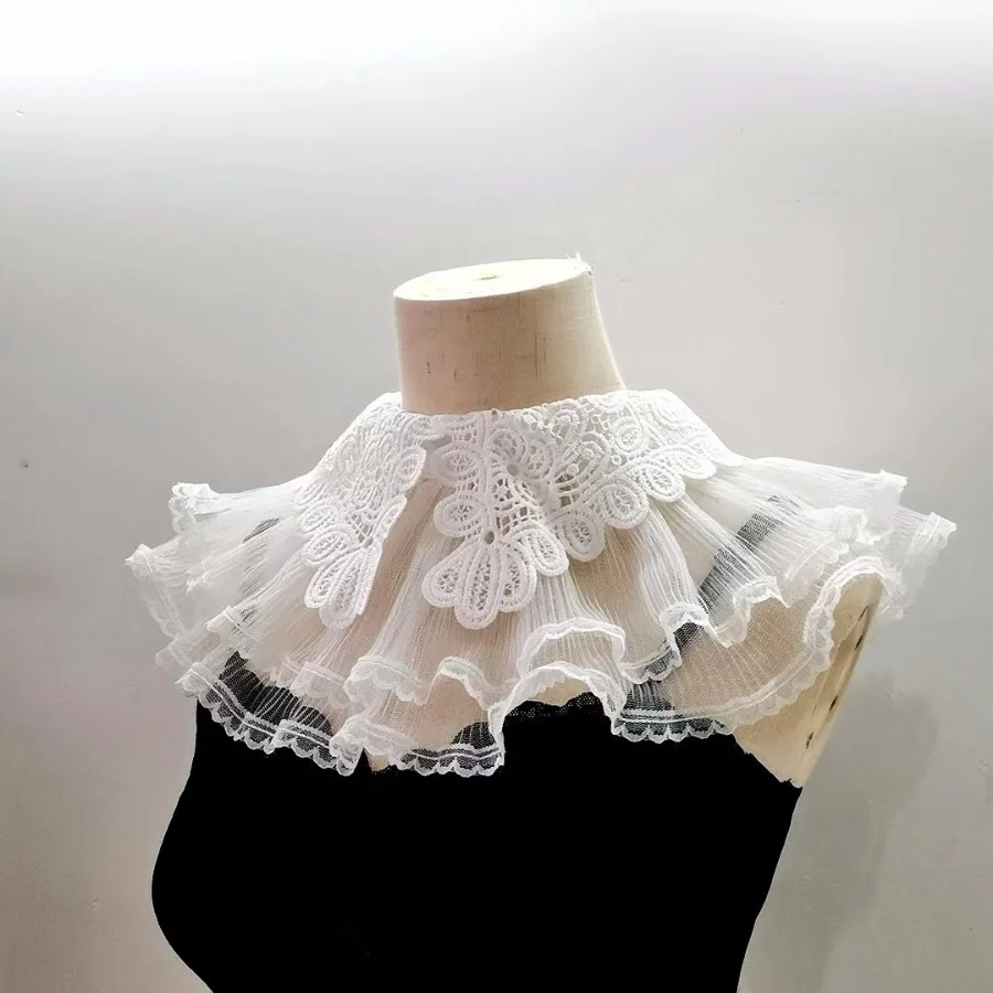 Women Victorian Lace Ruffled Jabot Fake Collar Gothic Punk Costume Accessories