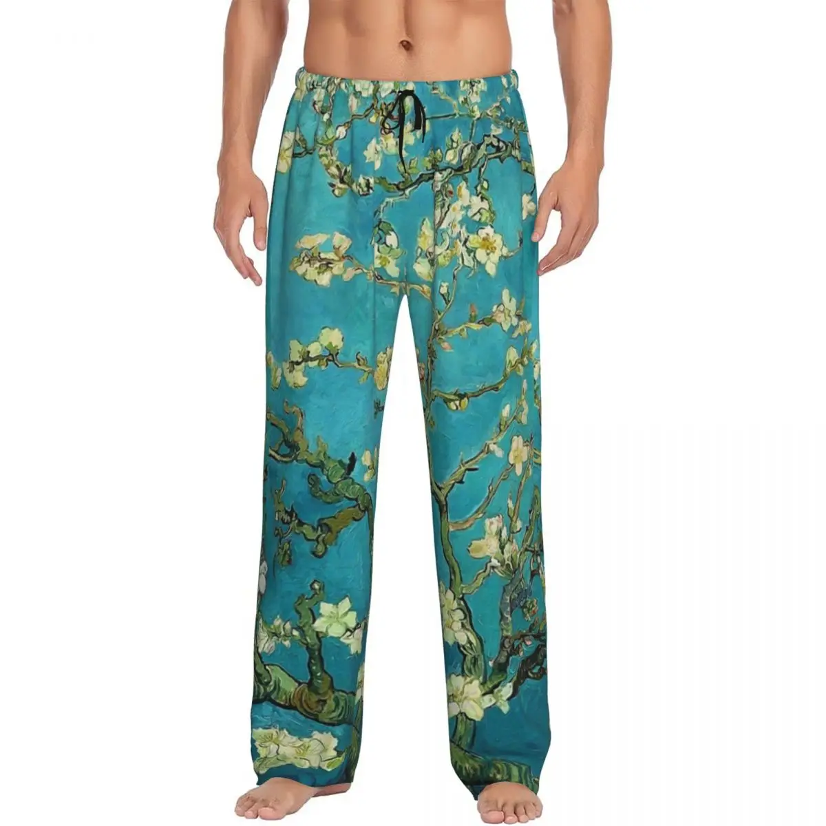 Custom Vincent Van Gogh Blossoming Almond Tree Pajama Pants Men Sleepwear Sleep Lounge Bottoms with Pockets