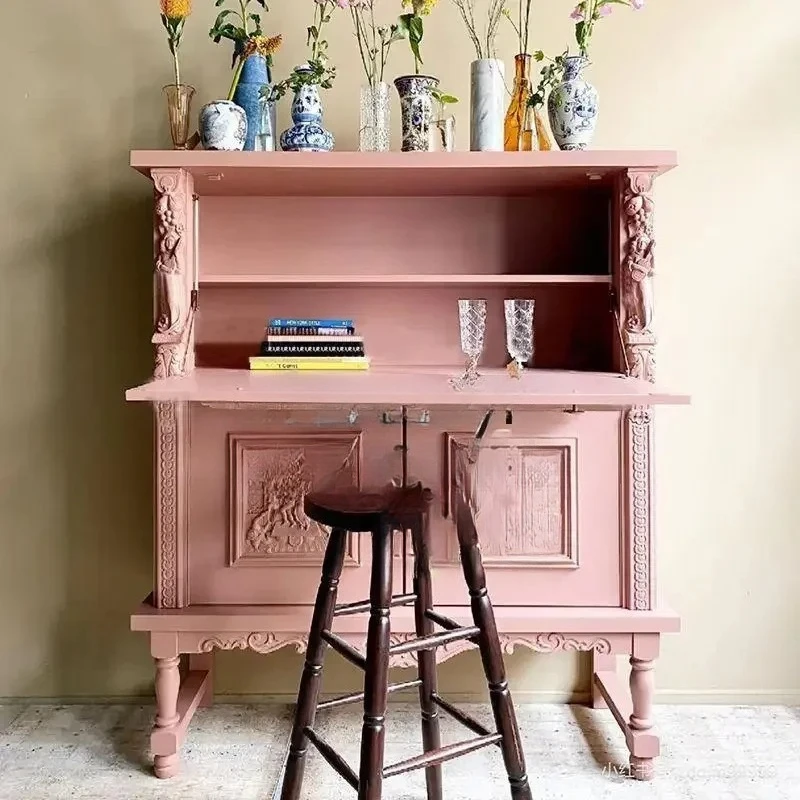 

P French retro solid wood chest, hand-carved home storage locker, door shoe cabinet