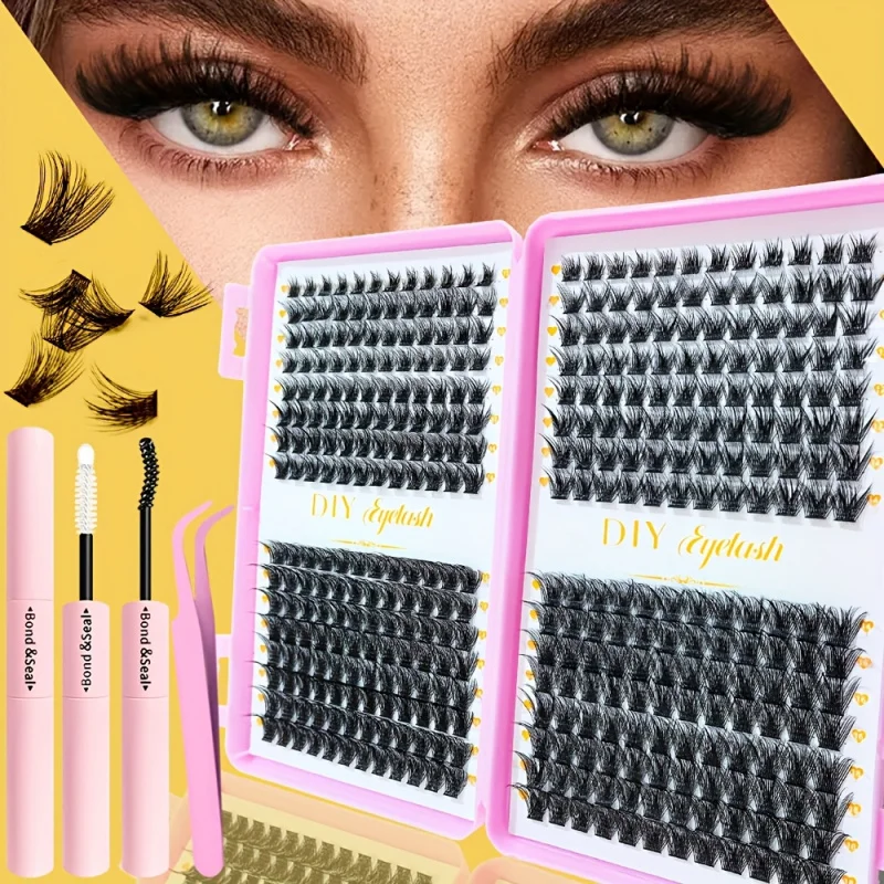 384本入り DCurl まつげエクステキット ナチュラル＆ふわふわ 10-18mm クラスタ プロ仕様 ホームビューティー用品、再利用可能、グルー付き