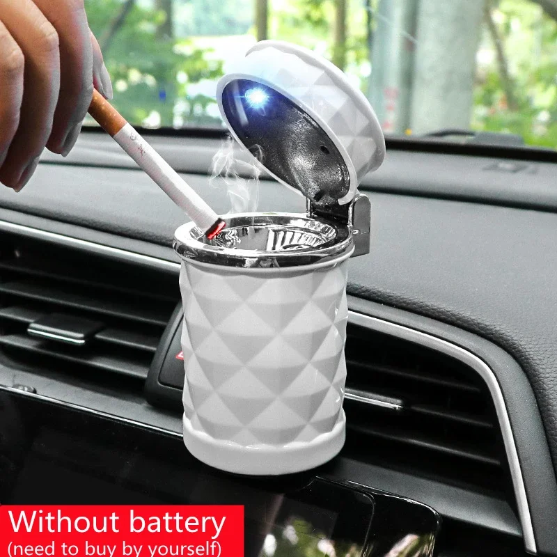 Car Ashtray With LED Light Portable Universal Alloy Ash Tray Aluminum Cup Smokeless Auto Ashtray Flame Retardant Accessories New