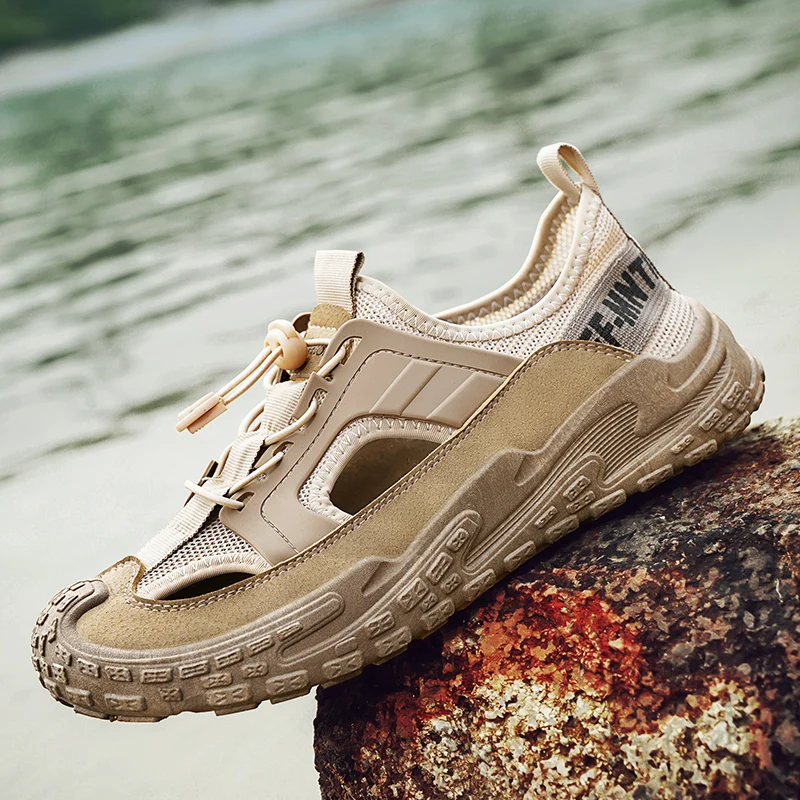 Classic Grey Hiking Sandals Men Summer Mesh Outdoor Beach Men's Sports Sandals Platform Breathable Hollow Out Walking Shoes Man