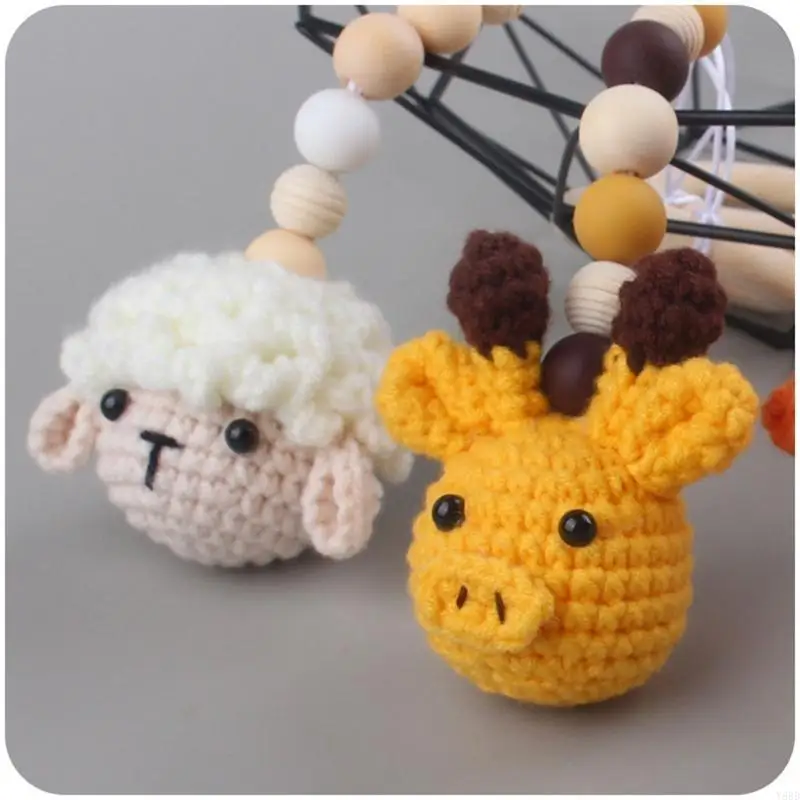 Y88D Baby Beech Hanging Hanging จี้ 4pcs/ชุดถักสำหรับแหวนตุ๊กตา Teether Teething Teething Rattle Toy สำหรับรถเข็นเด็กทารกแรกเกิด