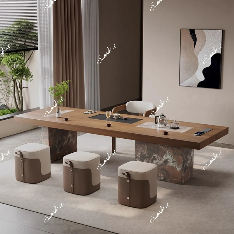

New Chinese ash wood tea table, desk integrated dual-purpose office creative tea table