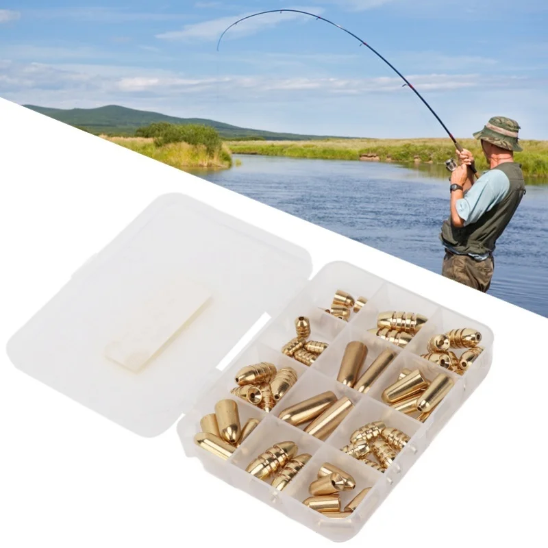 46pcs Fishing Brass Sinkers Weights Kit Tackle Sinkers With Box For Freshwater Saltwater Bass Fishing