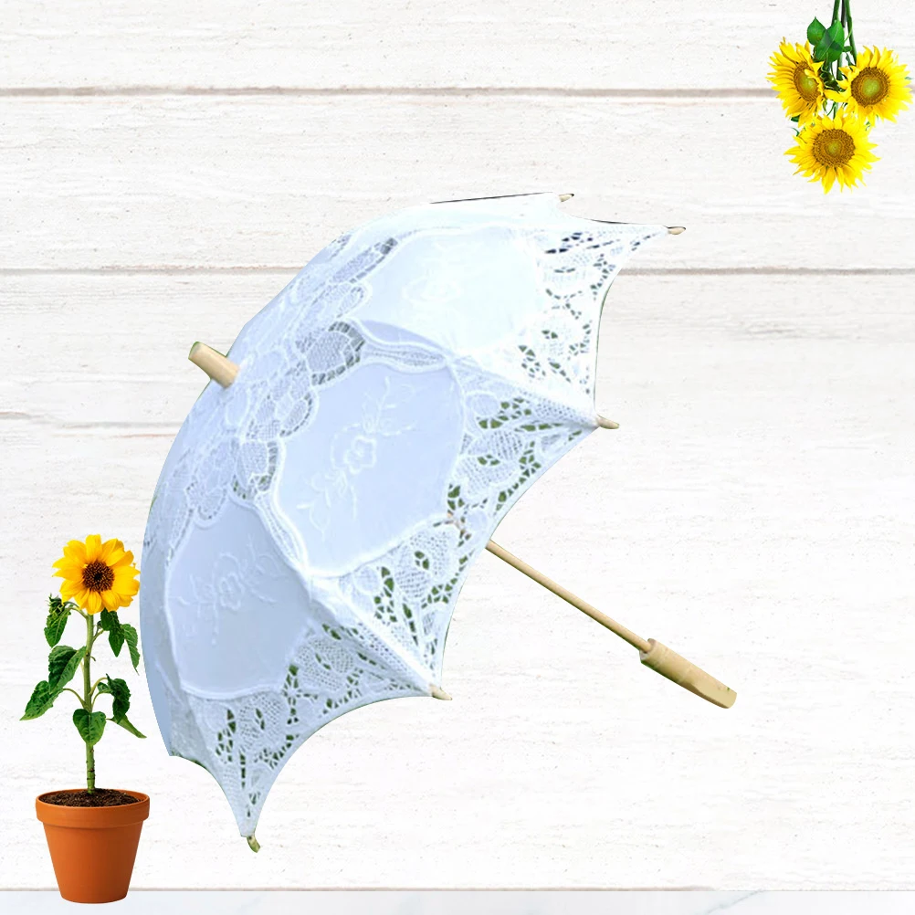 

Elegant Lace Umbrella 31Cm Handle 38Cm Diameter Pure Cotton Embroidery Parasol Wedding Photo Bridesmaid Decorative Stage Bridal