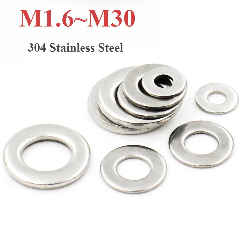 1/100pcs Flat Washer M2 M2.5 M3 M4M5M6M8M10M12M14 M16 M20 M30 304 Stainless Steel Meson Washers Plain Washer Gaskets Spacer Shim