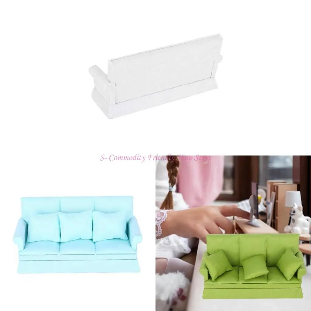 

85AE Living Room Three-seat Sofa Furniture Dollhouses Miniature Pretend Play