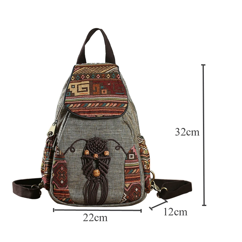 Motaora Handgemaakte Rugzak Vrouwen Vintage Canvas Rugzakken Nationale Stijl Geometrische Gedrukt Bag Vrouwelijke Eenvoudige Rugzak