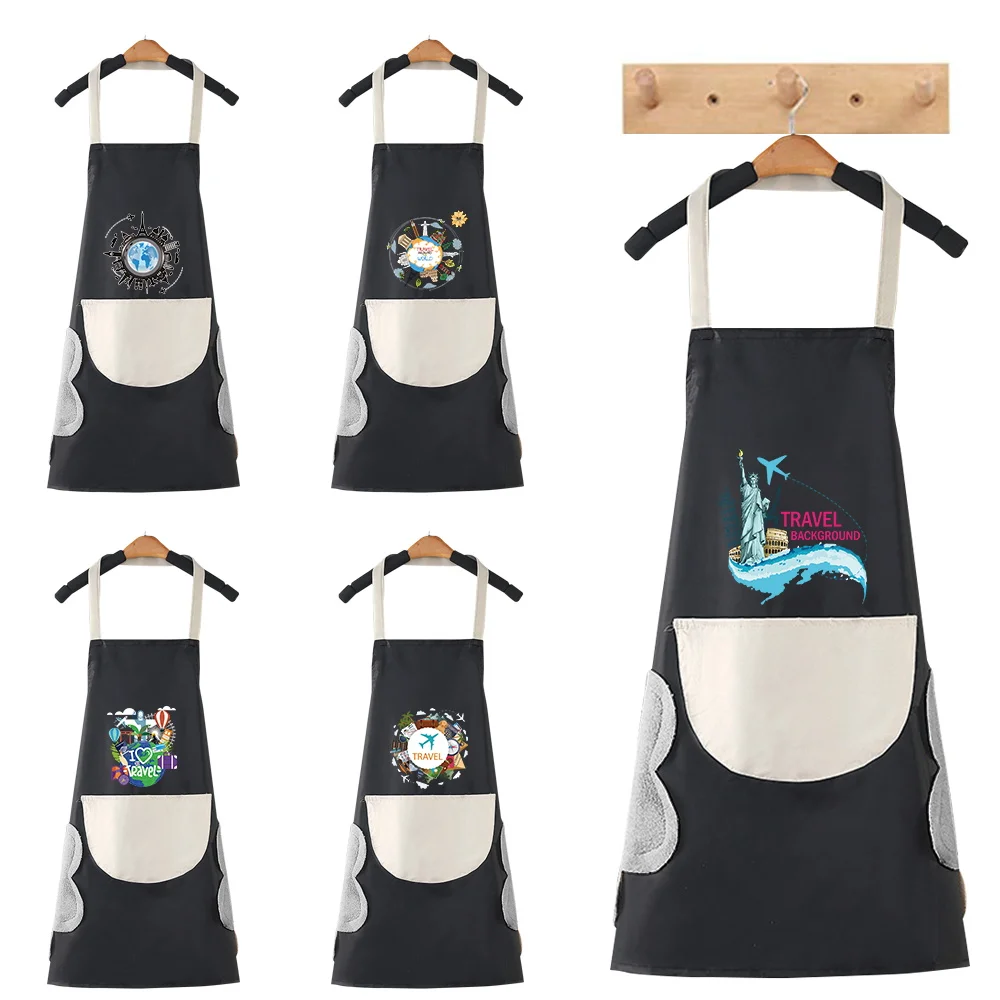 

Kitchen Cooking Apron Chef Apron with 1 Pockets Catering Sleeveless Aprons Men Woman BBQ Waiter Printing Travel Pattern